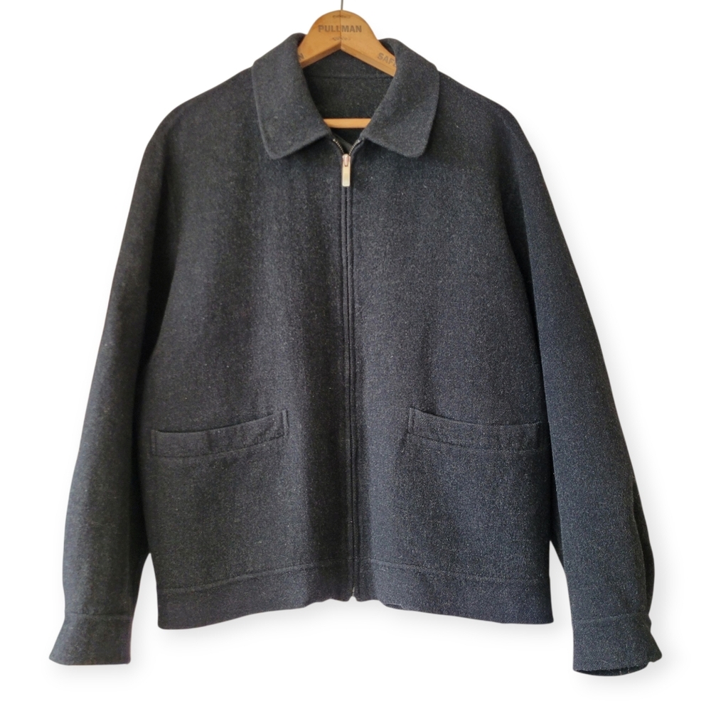 Vintage Daks London Wool Bomber Jacket Full Zip Charcoal Mens Large Womens XL